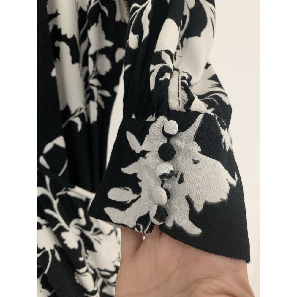 JOHANNA ORTIZ H&M COLLABORATION BLACK & WHITE ORCHID FLORAL WRAP DRESS SIZE L - Picture 5 of 12